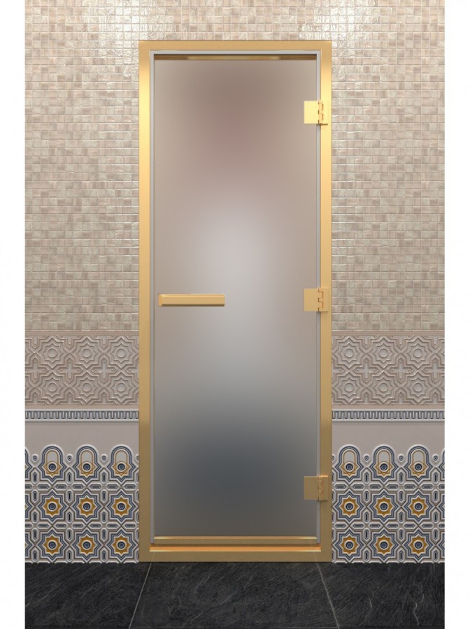 Дверь DoorWood Хамам В Золотом Профиле Сатин 190х70 (по коробке)