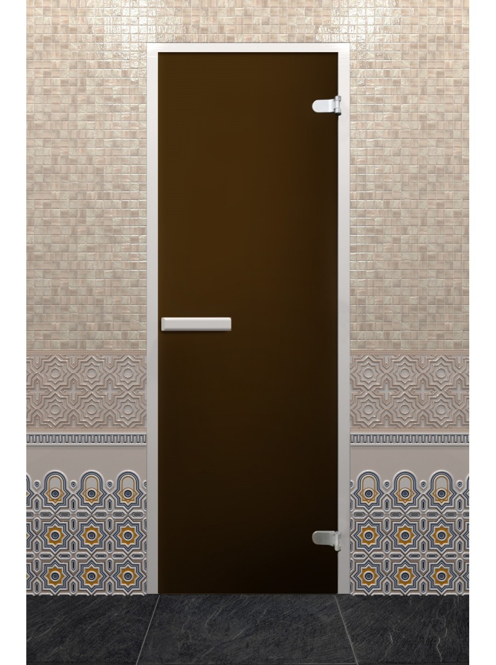 Стеклянная дверь для турецкой бани DoorWood Хамам Лайт Бронза Матовая 1900х700 (по коробке)