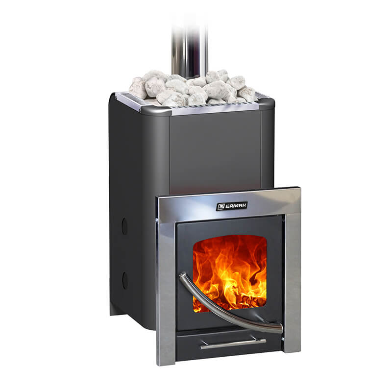 Дровяная печь для бани Ермак 16 ПС Классика, с панорамным стеклом
