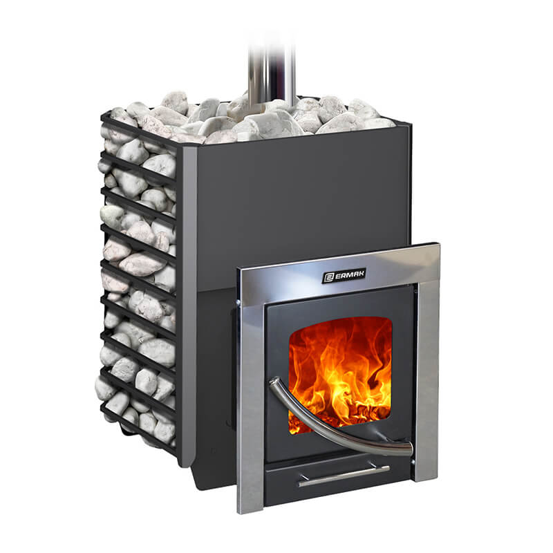 Дровяная печь для бани Ермак 16 ПС Сетка Классика, с панорамным стеклом