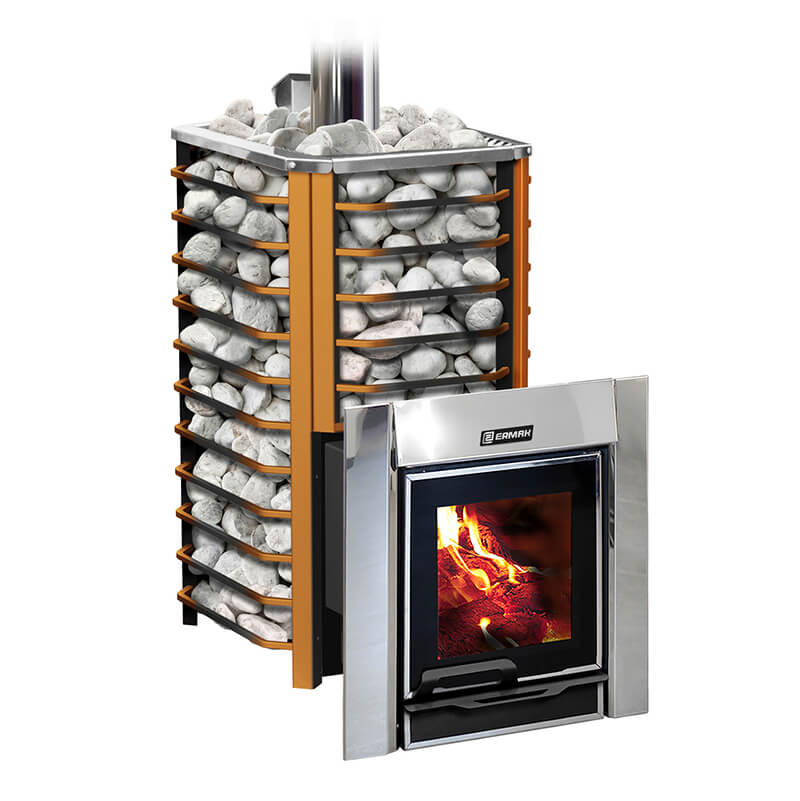 Дровяная печь для бани Ермак 24 Сетка Люкс, с панорамным стеклом (Нержавейка)