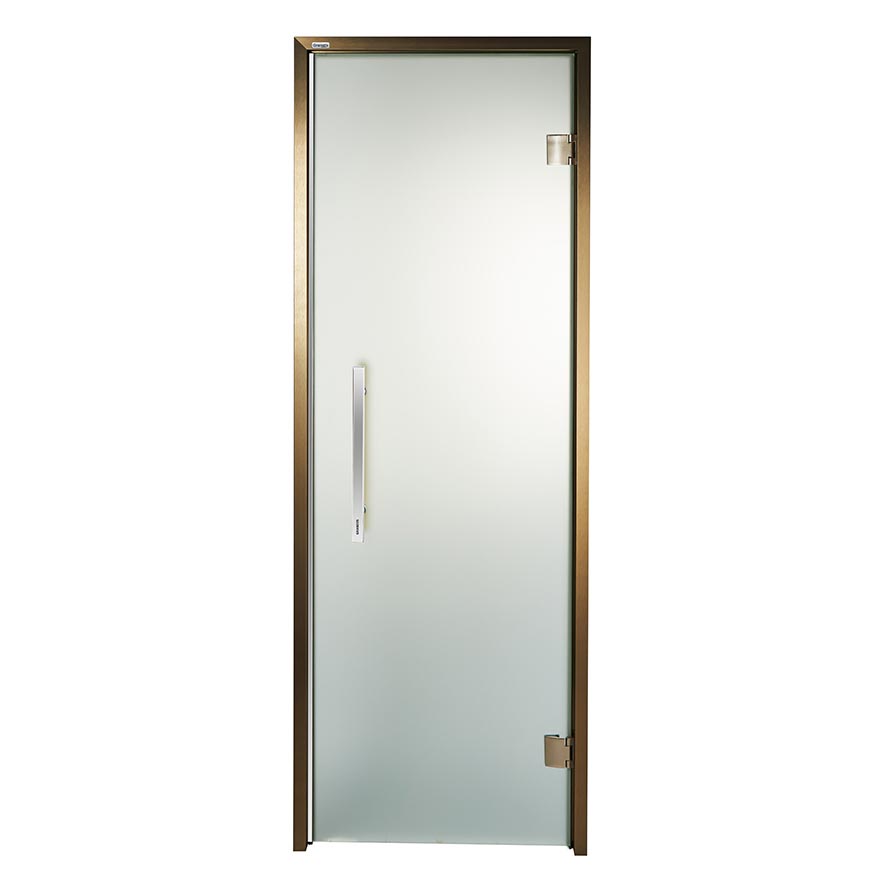 Дверь стеклянная для сауны Grandis GS 8x20 Сатин, бронзовый профиль