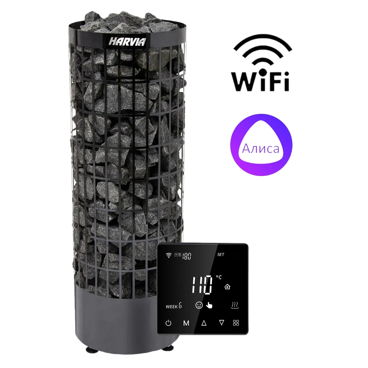 Электрическая печь Harvia Cilindro PC70E Black Steel + Пульт Henki M1 Wi-Fi