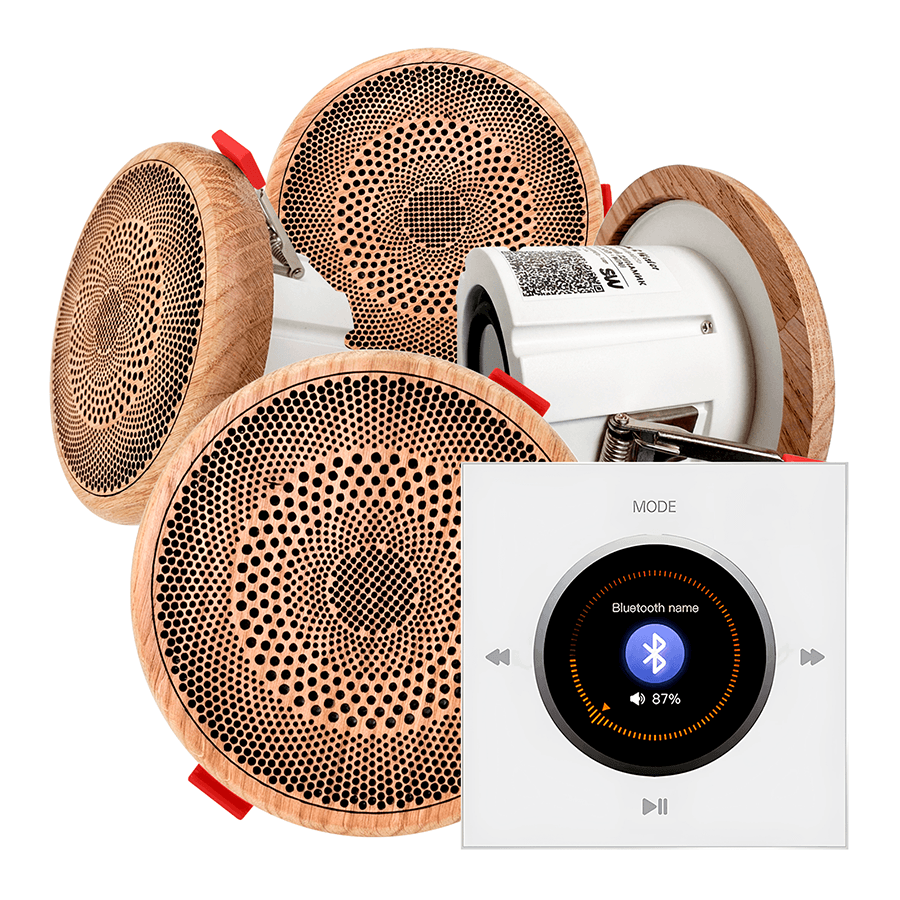 Комплект влагостойкой акустической системы SW NOISE White MINI Wood-4 (четыре колонки, круг)