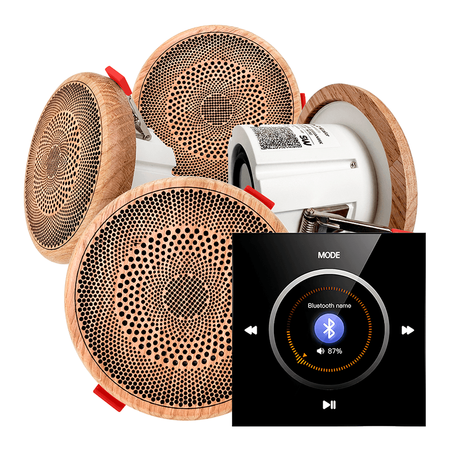 Комплект влагостойкой акустической системы SW NOISE Black MINI Wood-4 (четыре колонки, круг)